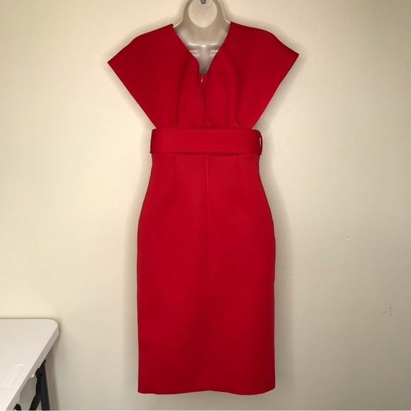 Nwt Rosedress Red Scuba Open Side Cross Over Fitted Belt Dress Women Size Medium — image 4 of 8